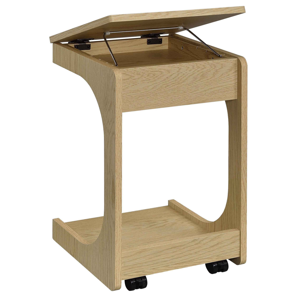 Ralston Light Oak C-Shaped Lift-Top Sofa Side Table With Casters by Coaster at Eve Furniture