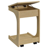 Ralston Light Oak C-Shaped Lift-Top Sofa Side Table With Casters by Coaster at Eve Furniture