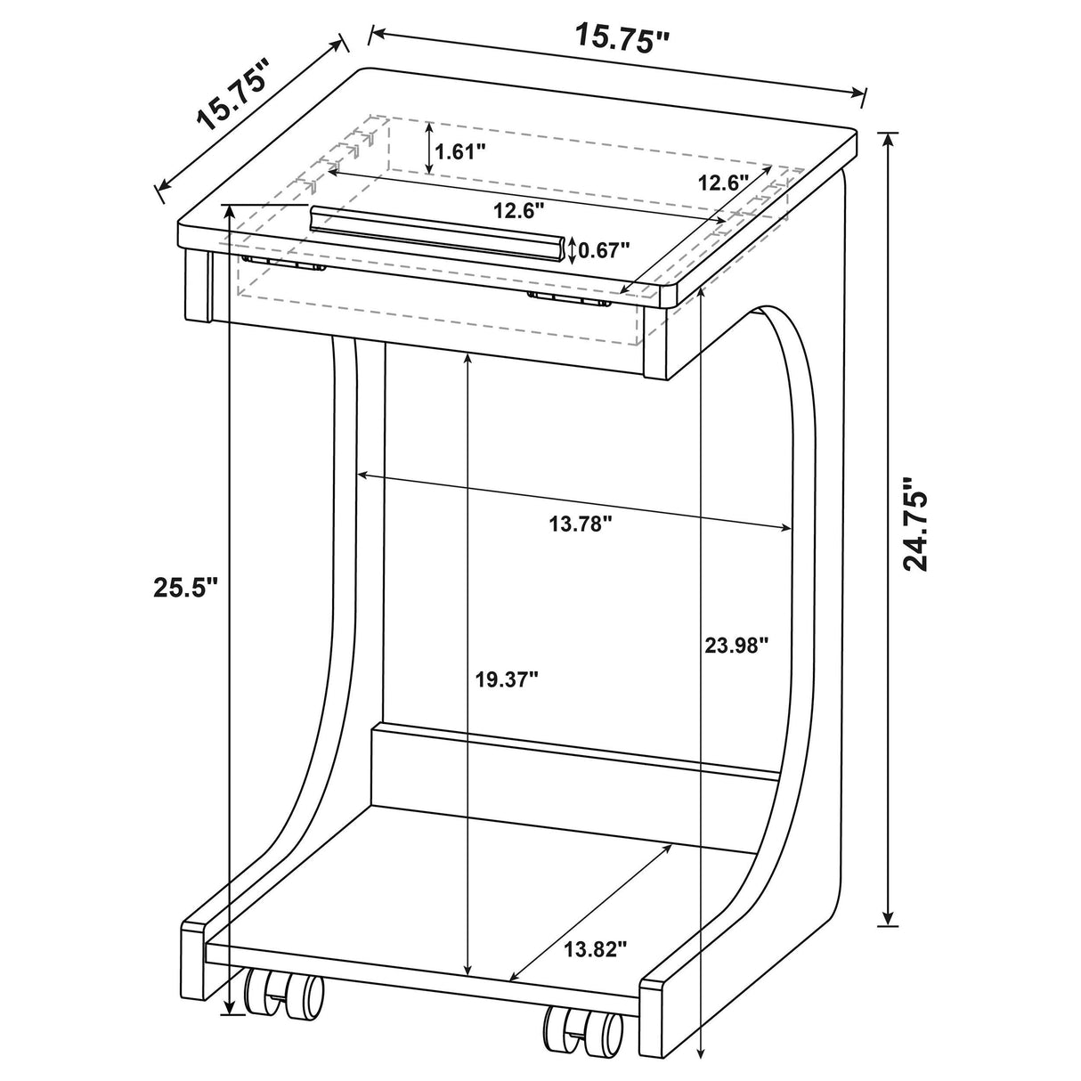 Ralston Light Oak C-Shaped Lift-Top Sofa Side Table With Casters by Coaster at Eve Furniture