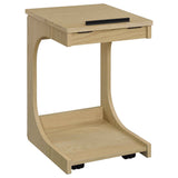 Ralston Light Oak C-Shaped Lift-Top Sofa Side Table With Casters by Coaster at Eve Furniture