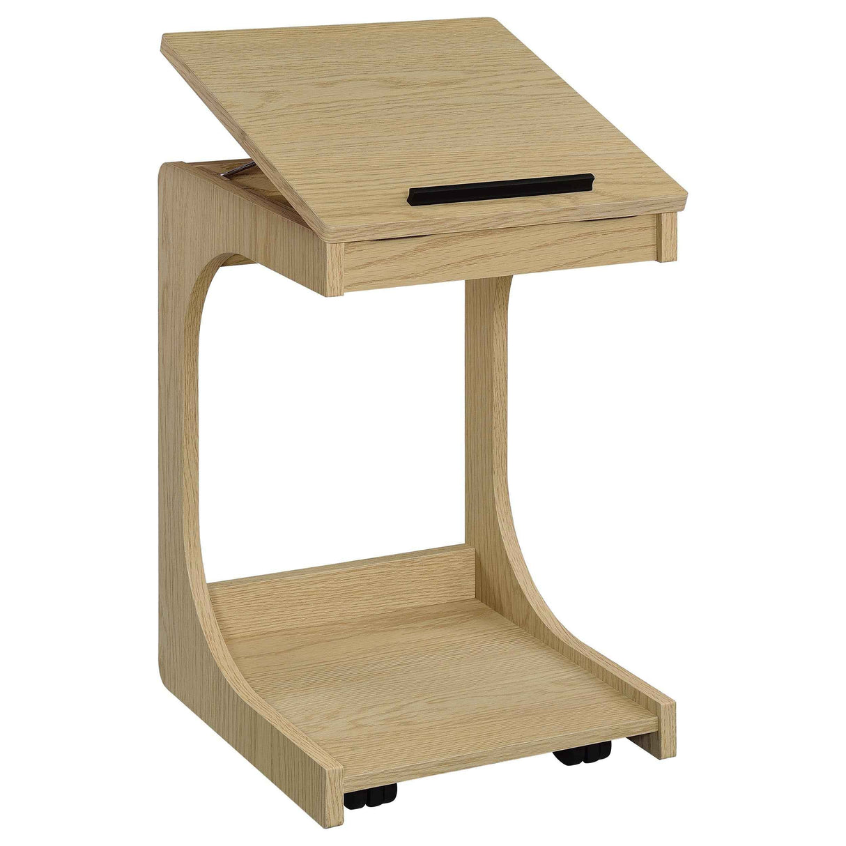 Ralston Light Oak C-Shaped Lift-Top Sofa Side Table With Casters by Coaster at Eve Furniture