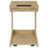 Ralston Light Oak C-Shaped Lift-Top Sofa Side Table With Casters by Coaster at Eve Furniture