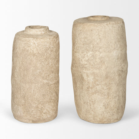 Rama Small Beige Paper Mache Floor Vase by Mercana at Eve Furniture