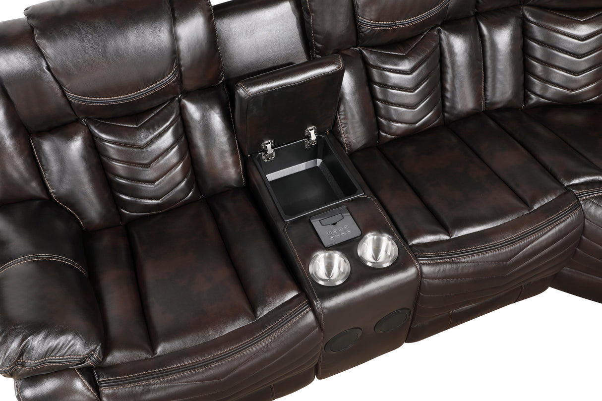 Ramone Dark Brown 3-Piece Power Reclining Sectional with Consoles by Homelegance at Eve Furniture