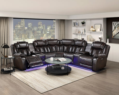 Ramone Dark Brown 3-Piece Power Reclining Sectional with Consoles by Homelegance at Eve Furniture