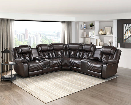 Ramone Dark Brown 3-Piece Power Reclining Sectional with Consoles by Homelegance at Eve Furniture