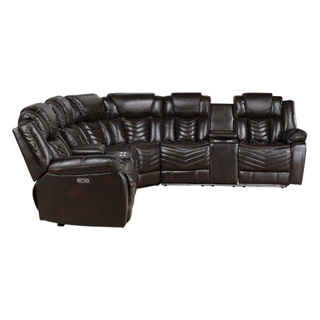 Ramone Dark Brown 3-Piece Power Reclining Sectional with Consoles by Homelegance at Eve Furniture