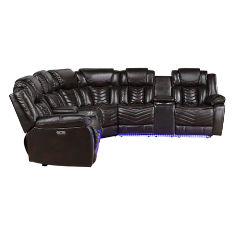Ramone Dark Brown 3-Piece Power Reclining Sectional with Consoles by Homelegance at Eve Furniture