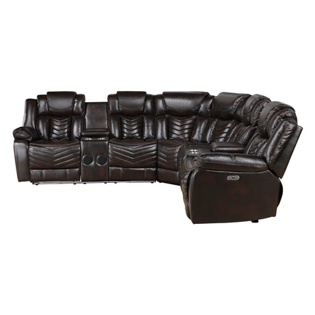 Ramone Dark Brown 3-Piece Power Reclining Sectional with Consoles by Homelegance at Eve Furniture