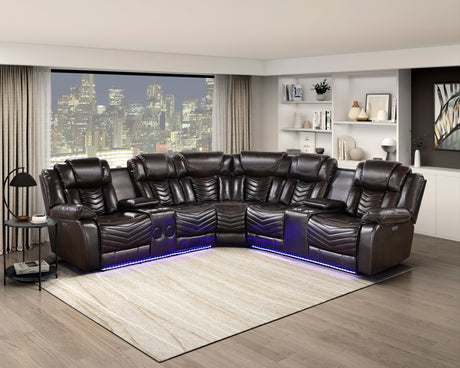 Ramone Dark Brown 3-Piece Power Reclining Sectional with Consoles by Homelegance at Eve Furniture