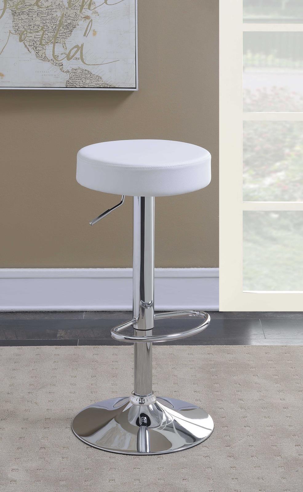 Ramses Chrome/White 29" Adjustable Bar Stool by Coaster at Eve Furniture