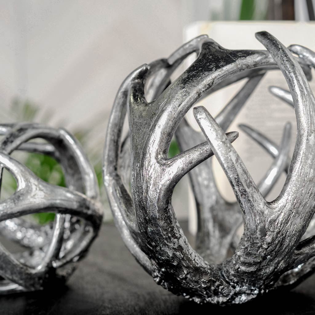 Ramus IV (Large) 7L x 7W Silver Antler Shaped Decorative Orb Ball by Mercana at Eve Furniture