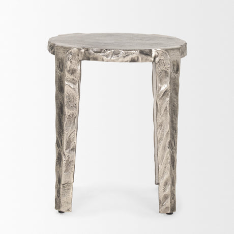 Randy Textured Silver Nickel Cast Aluminum Metal Accent Table by Mercana at Eve Furniture