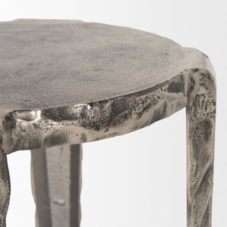 Randy Textured Silver Nickel Cast Aluminum Metal Accent Table by Mercana at Eve Furniture
