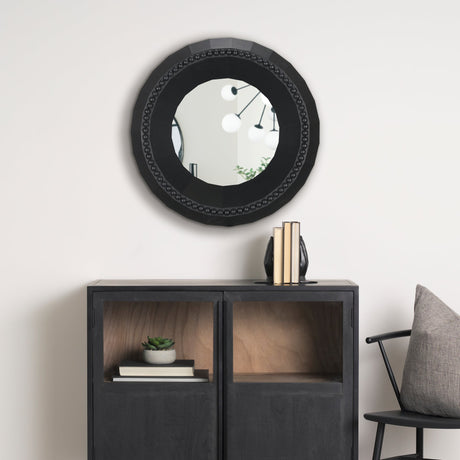 Ranela Black Beaded Wooden Wall Mirror by Mercana at Eve Furniture