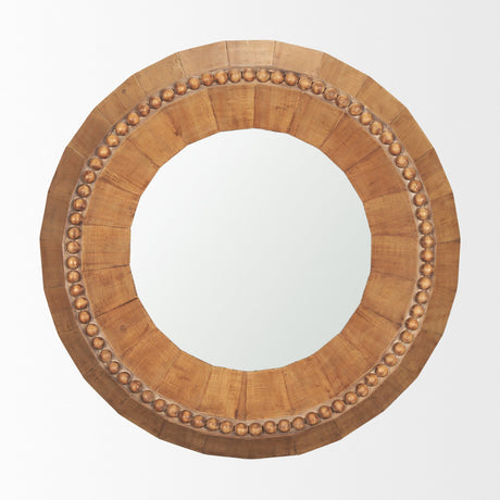 Ranela Light Brown Beaded Wooden Wall Mirror by Mercana at Eve Furniture