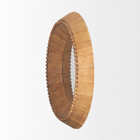 Ranela Light Brown Beaded Wooden Wall Mirror by Mercana at Eve Furniture