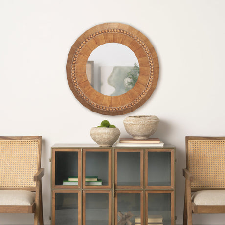 Ranela Light Brown Beaded Wooden Wall Mirror by Mercana at Eve Furniture