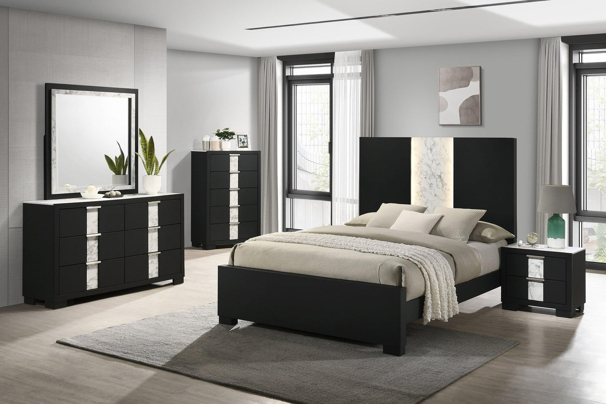 Rangley Black LED Panel Bedroom Set by Crown Mark at Eve Furniture