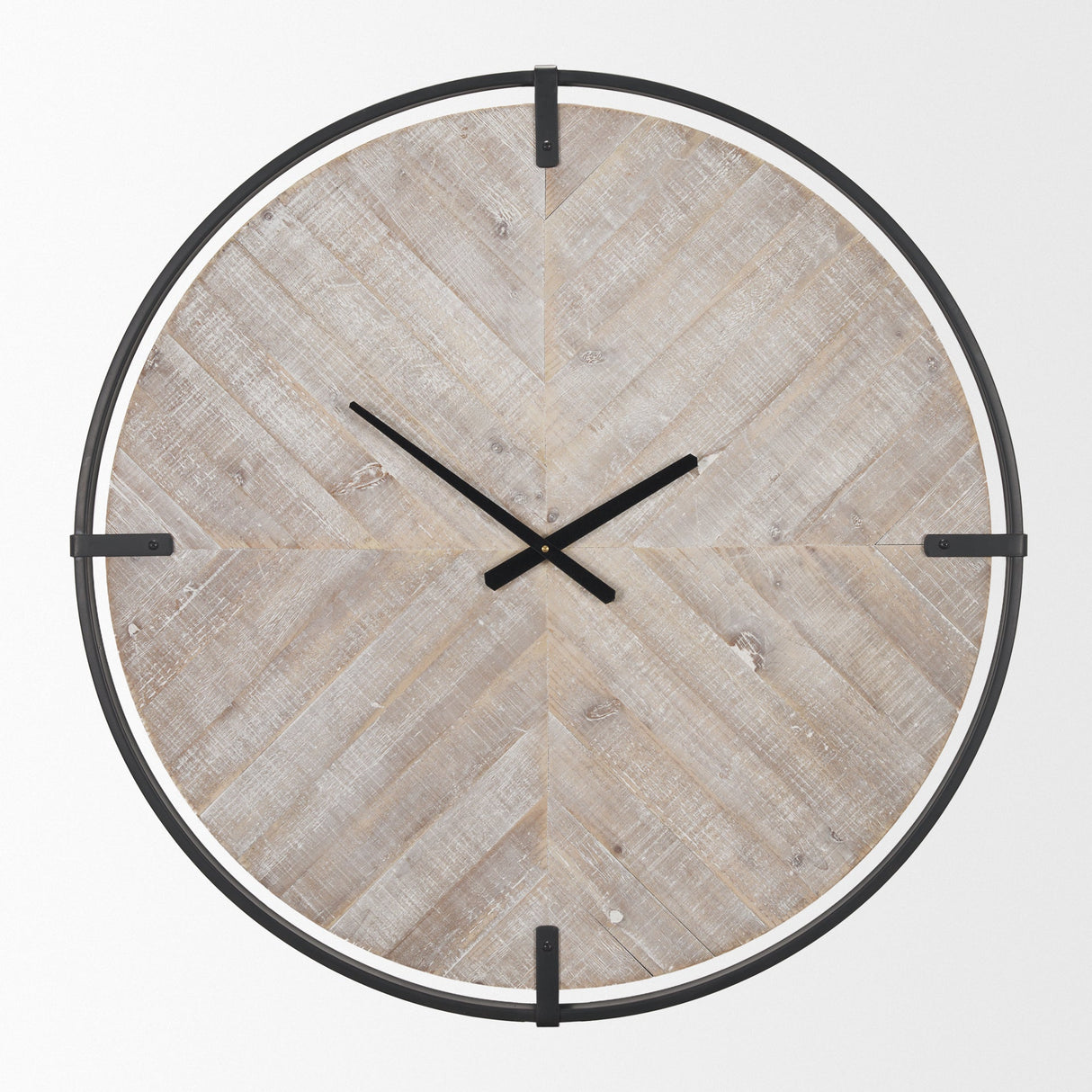 Rani Matte Black Metal w/ Wood Wall Clock by Mercana at Eve Furniture