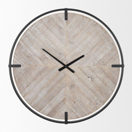 Rani Matte Black Metal w/ Wood Wall Clock by Mercana at Eve Furniture