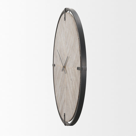 Rani Matte Black Metal w/ Wood Wall Clock by Mercana at Eve Furniture