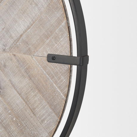 Rani Matte Black Metal w/ Wood Wall Clock by Mercana at Eve Furniture