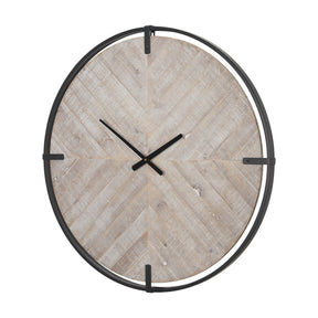 Rani Matte Black Metal w/ Wood Wall Clock by Mercana at Eve Furniture