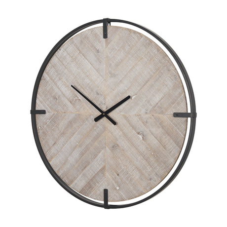 Rani Matte Black Metal w/ Wood Wall Clock by Mercana at Eve Furniture