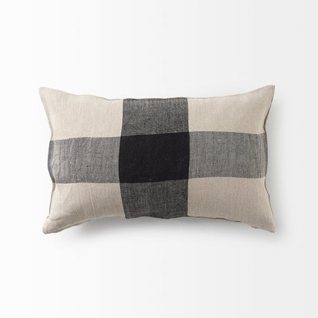 Raquel Beige and Black Fabric Plaid Decorative Pillow Cover by Mercana at Eve Furniture