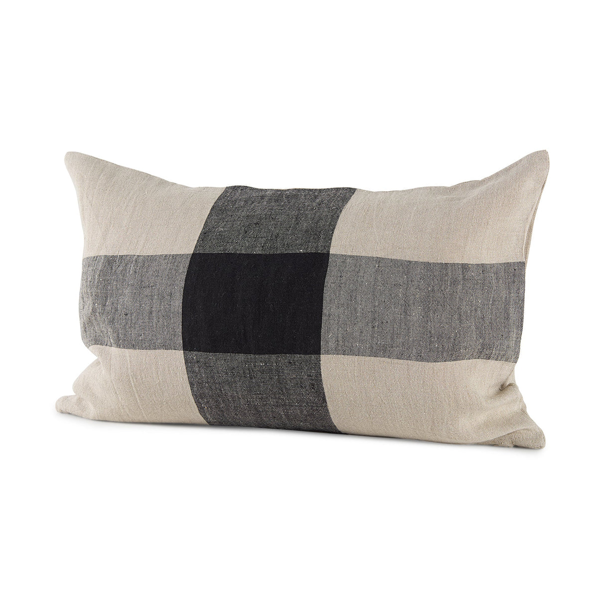 Raquel Beige and Black Fabric Plaid Decorative Pillow Cover by Mercana at Eve Furniture