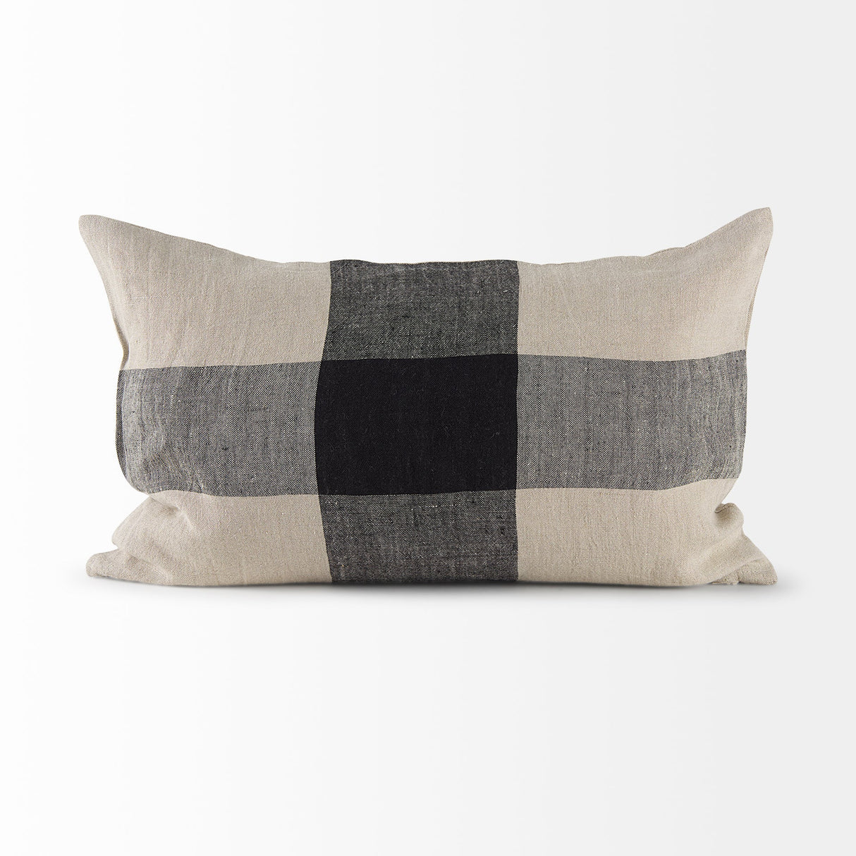 Raquel Beige and Black Fabric Plaid Pillow Cover w/Down Filler, Set of 2 by Mercana at Eve Furniture