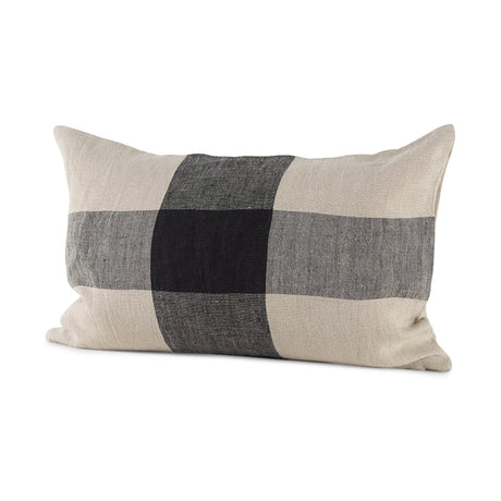 Raquel Beige and Black Fabric Plaid Pillow Cover w/Down Filler, Set of 2 by Mercana at Eve Furniture