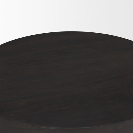 Rashama Dark Brown Wood Stacked Geometric Round Accent Table by Mercana at Eve Furniture