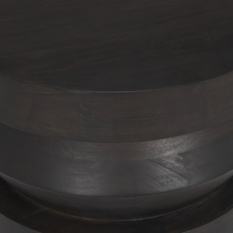 Rashama Dark Brown Wood Stacked Geometric Round Accent Table by Mercana at Eve Furniture