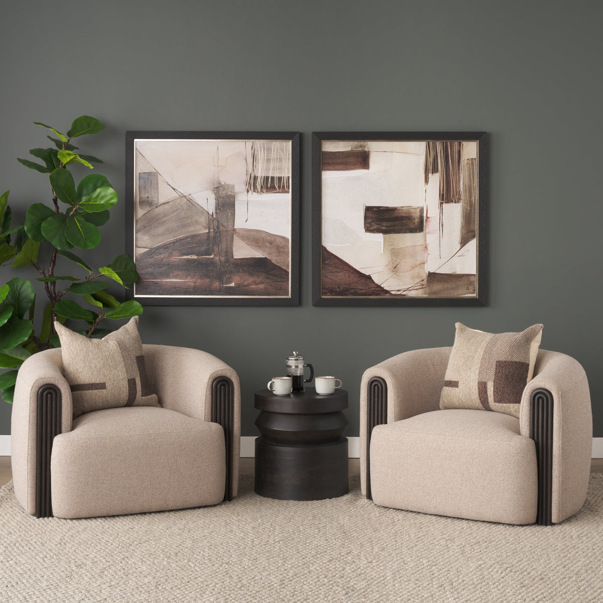 Rashama Dark Brown Wood Stacked Geometric Round Accent Table by Mercana at Eve Furniture
