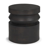 Rashama Dark Brown Wood Stacked Geometric Round Accent Table by Mercana at Eve Furniture