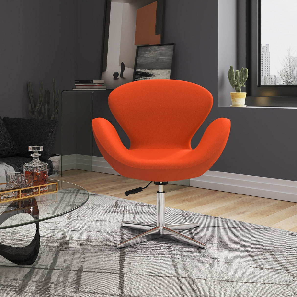 Raspberry Adjustable Swivel Chair in Orange and Polished Chrome by Manhattan Comfort at Eve Furniture