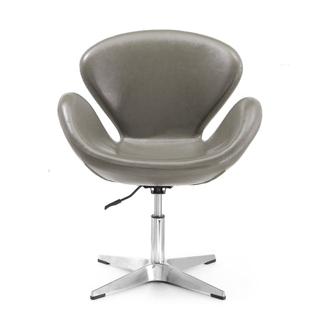Raspberry Faux Leather Adjustable Swivel Chair in Pebble and Polished Chrome by Manhattan Comfort at Eve Furniture