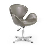Raspberry Faux Leather Adjustable Swivel Chair in Pebble and Polished Chrome (set of 2) by Manhattan Comfort at Eve Furniture