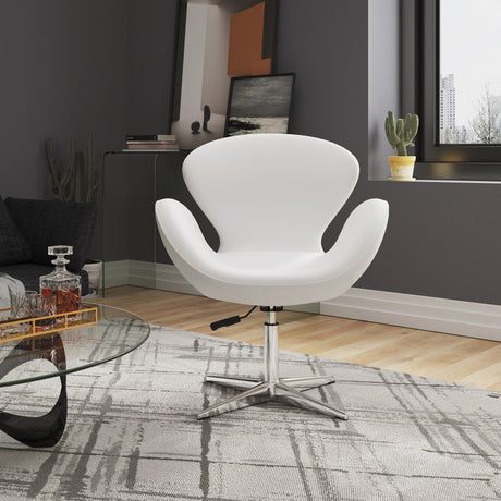 Raspberry Faux Leather Adjustable Swivel Chair in White and Polished Chrome by Manhattan Comfort at Eve Furniture