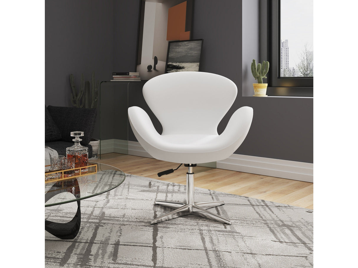 Raspberry Faux Leather Adjustable Swivel Chair in White and Polished Chrome (set of 2) by Manhattan Comfort at Eve Furniture