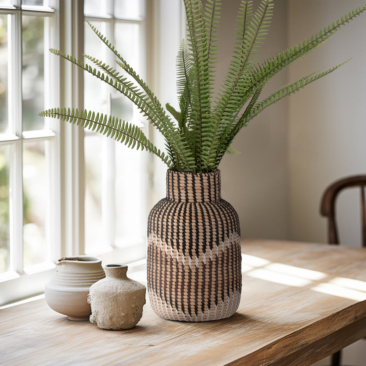 Rattan, 13"h Woven Vase, Multi