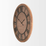 Raul Medium Brown Wood W/ Silver Metal Wall Clock by Mercana at Eve Furniture