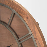 Raul Medium Brown Wood W/ Silver Metal Wall Clock by Mercana at Eve Furniture
