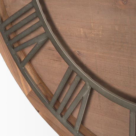 Raul Medium Brown Wood W/ Silver Metal Wall Clock by Mercana at Eve Furniture