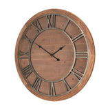 Raul Medium Brown Wood W/ Silver Metal Wall Clock by Mercana at Eve Furniture