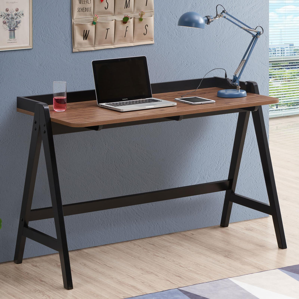 Raul Walnut/Black Writing Desk with USB ports