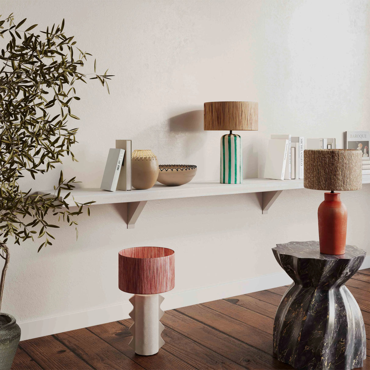 Ravello Green Striped Papier Mache Table Lamp by TOV Furniture at Eve Furniture