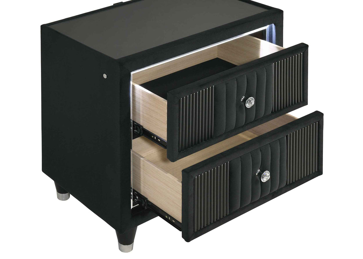 Ravenne Black 2-drawer Velvet Upholstered LED Nightstand with USB by Coaster at Eve Furniture